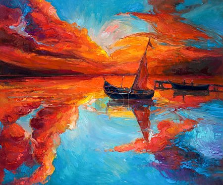 Красный закат в бухте