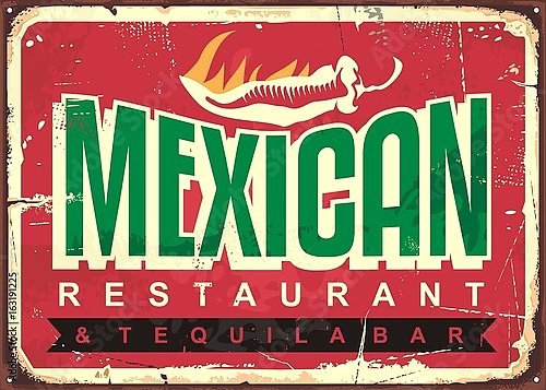Мексиканский ресторан и текила бар, старая винтажная вывеска