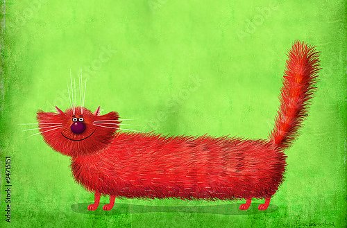 Постер Сикорский Андрей (совр) Пушистый длинный кот на зеленом фоне