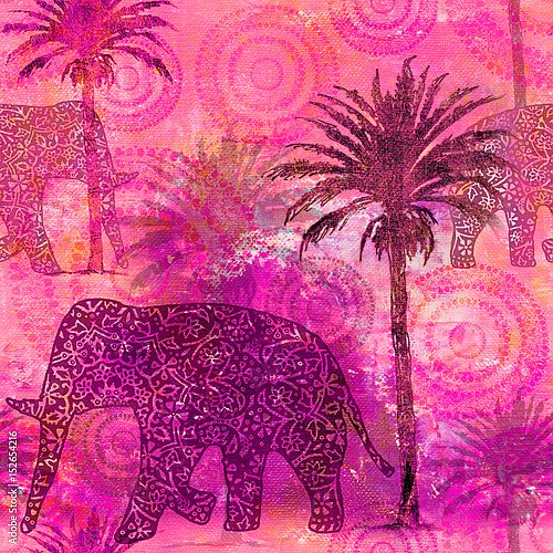 Узор со слонами и пальмами