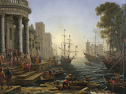 Постер Лоррен Клод (Claude Lorrain) Морской порт с причалившей Святой Урсулой Постер Лоррен Клод (Claude Lorrain) Морской порт с причалившей Святой Урсулой