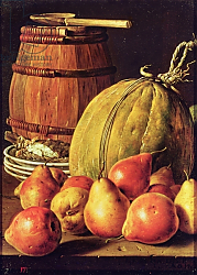Постер Мелендес Луис Still Life with pears, melon and barrel for marinading Постер Мелендес Луис Still Life with pears, melon and barrel for marinading