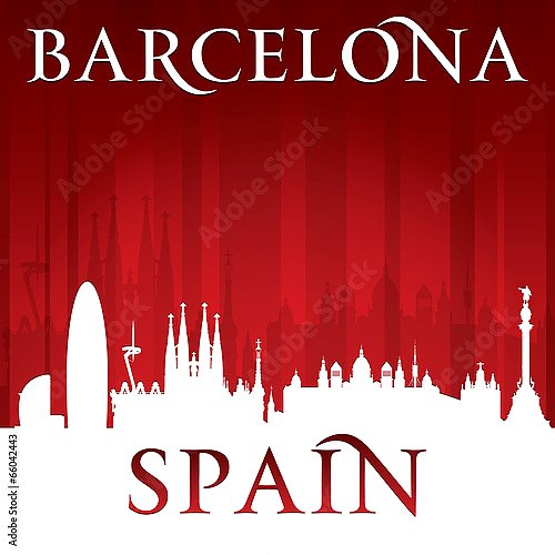 Барселона, Испания. Силуэт города на красном фоне