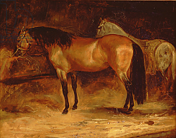 Постер Жерико Теодор A Bay Horse at a manger, with a grey horse in a rug Постер Жерико Теодор A Bay Horse at a manger, with a grey horse in a rug