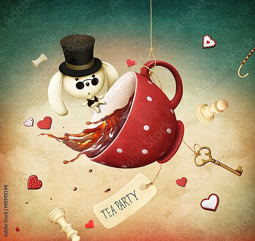 Постер Кролик в красной чашке чая