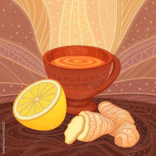 Чашка чаю с имбирем и лимоном