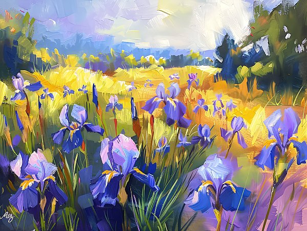 Irises on a sunny meadow