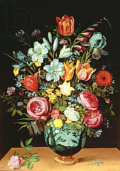 Постер Марлье Филип A Still Life of Flowers in a Porcelain Vase Resting on a Ledge Постер Марлье Филип A Still Life of Flowers in a Porcelain Vase Resting on a Ledge