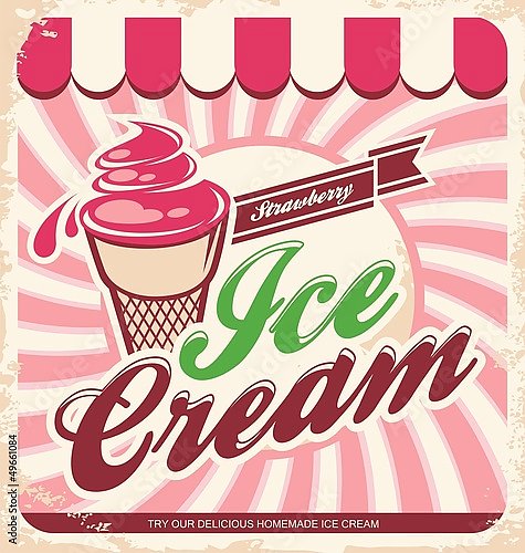 Ретро плакат с клубничным мороженым