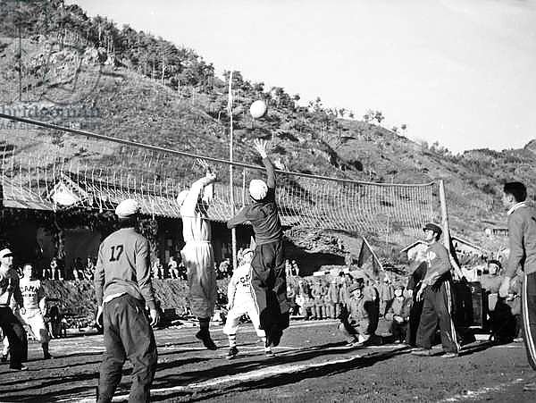 Korean War. A volleyball match between Camps 2 and 3