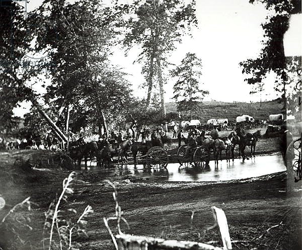 Federal battery fording a tributary of the river Rappahannock on battle day