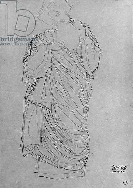 Robed Standing Woman Holding Card,