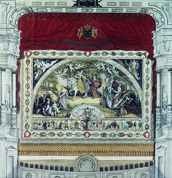 Stage and decorative curtain of the Dresden theatre