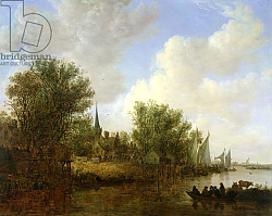 Постер Гойен Ян River scene with a View of Overschie, 1651 Постер Гойен Ян River scene with a View of Overschie, 1651