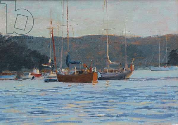 Evening yachts Salcombe , oil on board , 2016