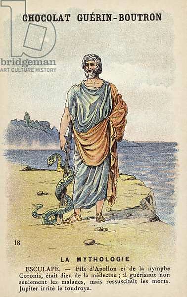 Бог медицины Aesclepius. Гравюра 19 век