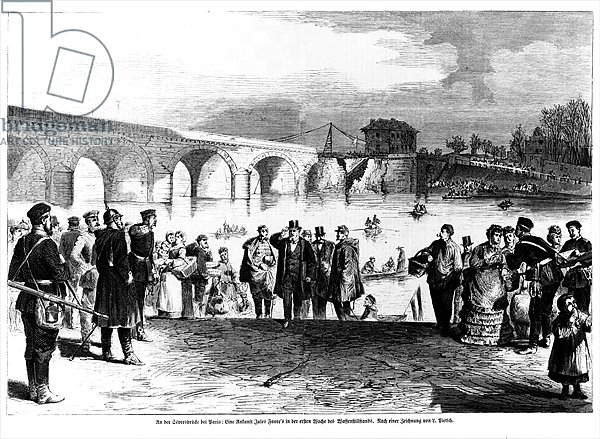 Jules Favre arriving at Pont de Sevres, illustration from 'Illustrierte Zeitung', 1870-71