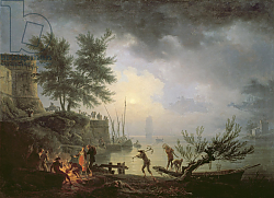 Постер Верне Клод Sunrise, A Coastal Scene with Figures around a Fire, 1760 Постер Верне Клод Sunrise, A Coastal Scene with Figures around a Fire, 1760