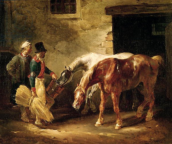 Two Post Horses at the Door of a Stable