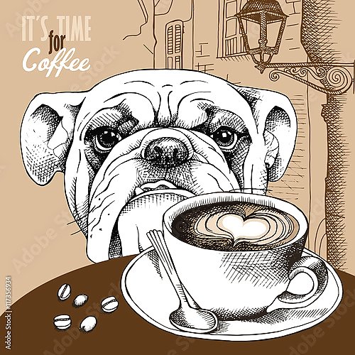 Плакат с чашкой кофе и собакой 