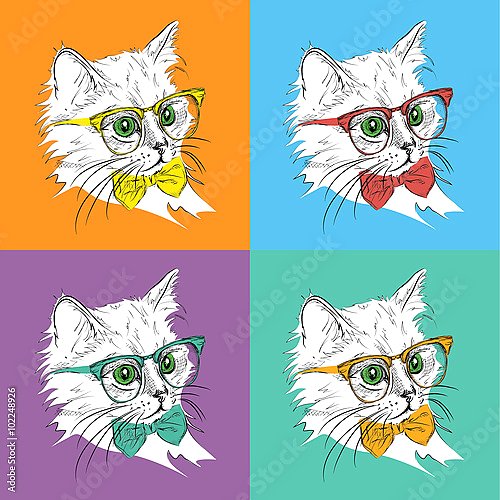 Портрет кошки в галстуке и в очках