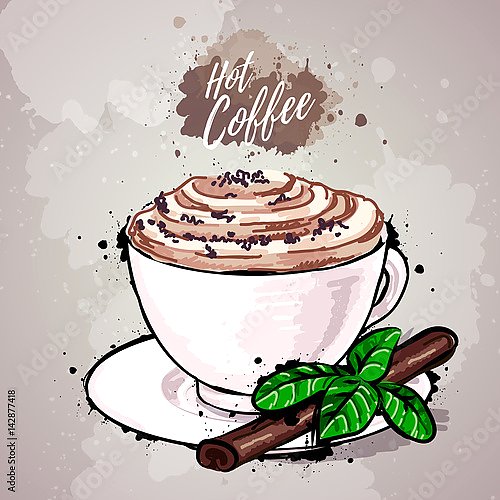 Иллюстрация с белой чашкой кофе