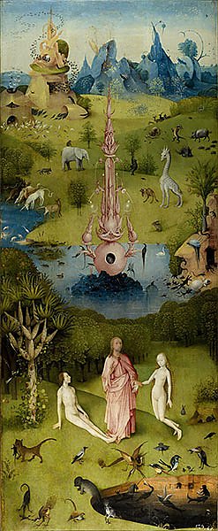The Garden of Earthly Delights: The Garden of Eden, left wing of triptych, c.1500