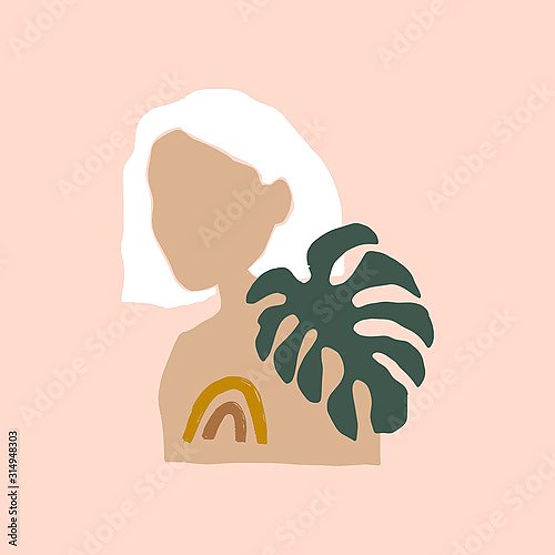 Девушка с тропическим листом и радугой