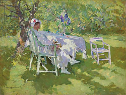 Постер Коровин Константин A Lady in White Seated in a Garden, 1915 Постер Коровин Константин A Lady in White Seated in a Garden, 1915