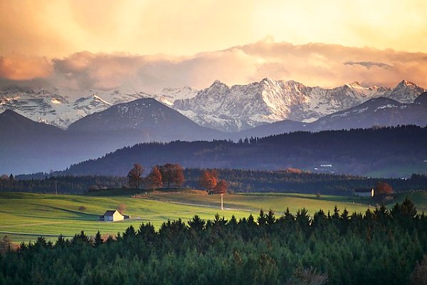 Альпийский пейзаж с лугами и горами