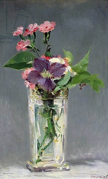 Pinks and Clematis in a Crystal Vase, c.1882