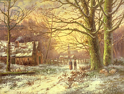 Постер Коеккок Баррен Figures on a path before a village in winter Постер Коеккок Баррен Figures on a path before a village in winter