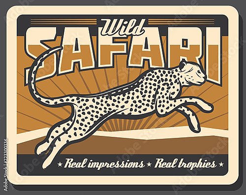 Сафари, ретро плапкат с гепардом