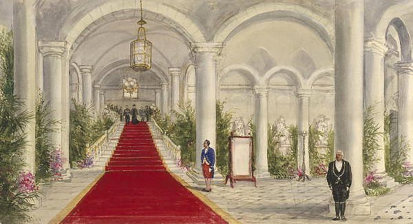 Императорская чета на парадной лестнице замка Компьен