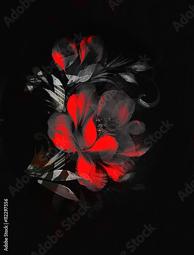 Купить репродукцию картины Красный цветок на черном фоне
