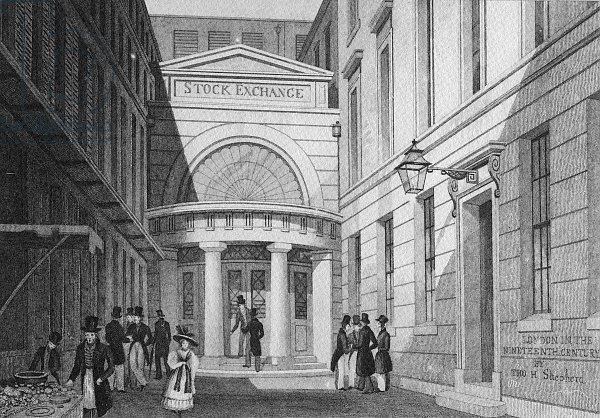 Stock Exchange, London, from 'Metropolitan Improvements; or London in the nineteenth century', 1828