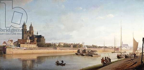 Magdeburg on the banks of the River Elbe - View from the East to the West; Magdeburg an der Elbe; Ansicht von Ost nach West, 1853