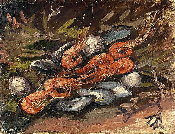 Натюрморт с мидиями и креветками, 1886
