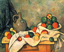 Постер Сезанн Поль (Paul Cezanne) Натюрморт с драпировкой, кувшином и вазой для фруктов Постер Сезанн Поль (Paul Cezanne) Натюрморт с драпировкой, кувшином и вазой для фруктов