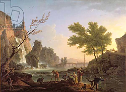 Постер Верне Клод Fisherman in a landscape with a cascade and a bridge Постер Верне Клод Fisherman in a landscape with a cascade and a bridge