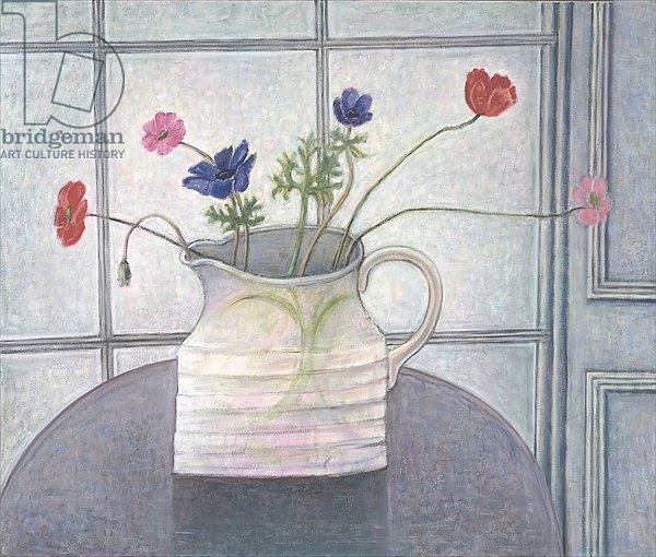 Anemones and Poppies, 2008 jug; flowers; still life; inetrior; window; table; white jug;