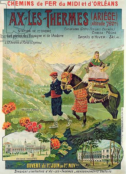 Poster advertising the ski resort of Ax-Les-Thermes, France, c.1900