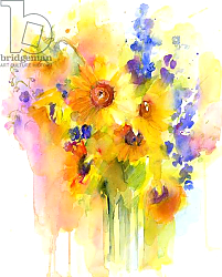 Постер Килинг Джон (совр) Sunflowers and delphinium, 2016, Постер Килинг Джон (совр) Sunflowers and delphinium, 2016,
