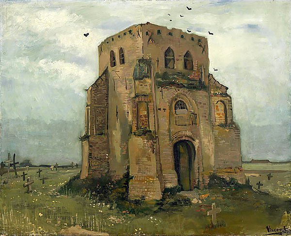 Загородное кладбище и старая церковная башня, 1885