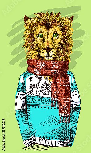 Лев в вязаном свитере