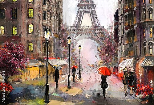 Люди под зонтами на улице Парижа