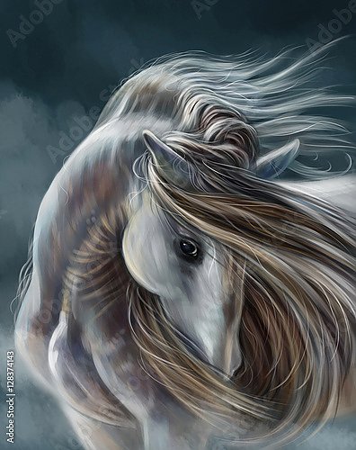 Купить репродукцию картины Белая лошадь с длинной гривой