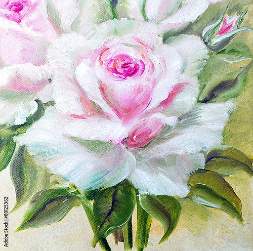 Винтажные бело-розовые розы, деталь