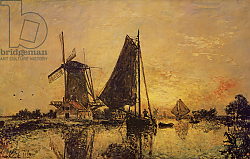 Постер Джонкинд Йохан In Holland, Boats near a Windmill, 1868 Постер Джонкинд Йохан In Holland, Boats near a Windmill, 1868