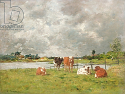Постер Буден Эжен (Eugene Boudin) Cows in a Field under a Stormy Sky, 1877 Постер Буден Эжен (Eugene Boudin) Cows in a Field under a Stormy Sky, 1877